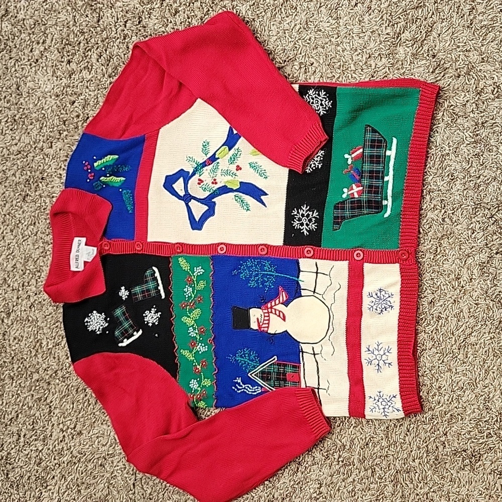 Alfred Dunner Ugly Sweater Cardigan Red Holiday Christmas Vintage Large Beaded